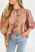 Floral Half Sleeve Boho Casual Puff Blouse Women UK
