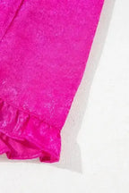 Pink Metallic Velvet Babydoll Puff Sleeve Blouse Women UK