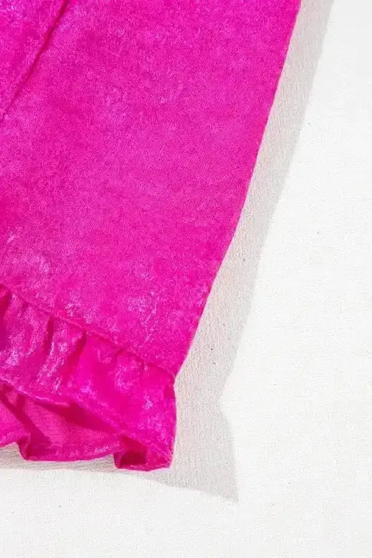 Pink Metallic Velvet Babydoll Puff Sleeve Blouse Women UK