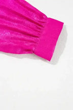 Pink Metallic Velvet Babydoll Puff Sleeve Blouse Women UK