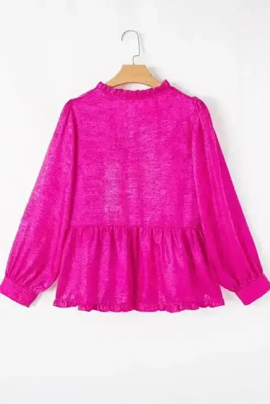 Pink Metallic Velvet Babydoll Puff Sleeve Blouse Women UK