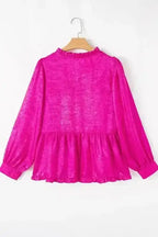 Pink Metallic Velvet Babydoll Puff Sleeve Blouse Women UK