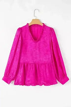 Pink Metallic Velvet Babydoll Puff Sleeve Blouse Women UK