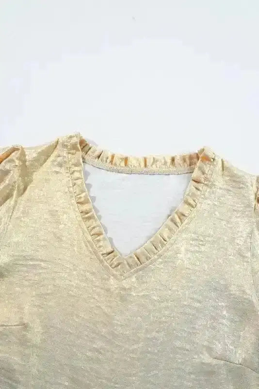 Metallic Velvet Babydoll Puff Sleeve Blouse Women UK | Glam