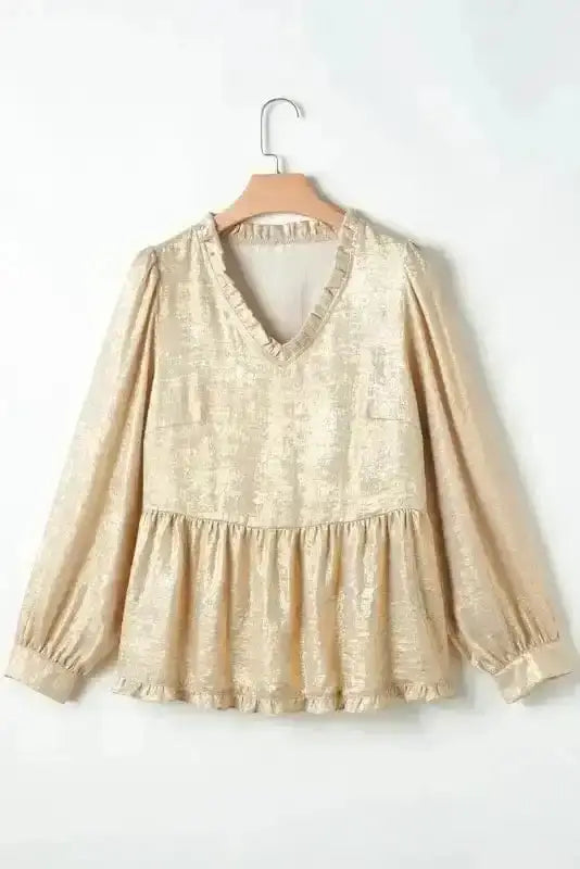 Metallic Velvet Babydoll Puff Sleeve Blouse Women UK | Glam