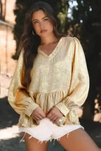 Metallic Velvet Babydoll Puff Sleeve Blouse Women UK | Glam