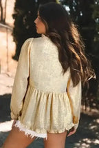 Metallic Velvet Babydoll Puff Sleeve Blouse Women UK | Glam