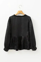 Metallic Velvet Babydoll Puff Sleeve Blouse Women UK | Glam