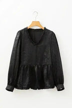 Metallic Velvet Babydoll Puff Sleeve Blouse Women UK | Glam