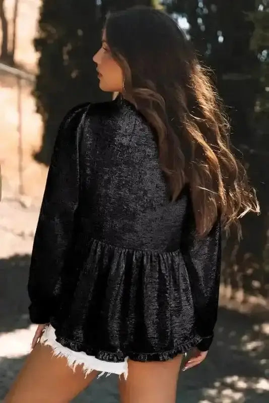 Metallic Velvet Babydoll Puff Sleeve Blouse Women UK | Glam