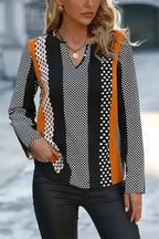 Geometric Colour Block Notch V-Neck Blouse Women UK | Modern
