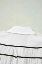 Monochrome Striped Bowtie Cotton Ruffle Blouse Women UK