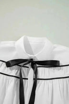 Monochrome Striped Bowtie Cotton Ruffle Blouse Women UK