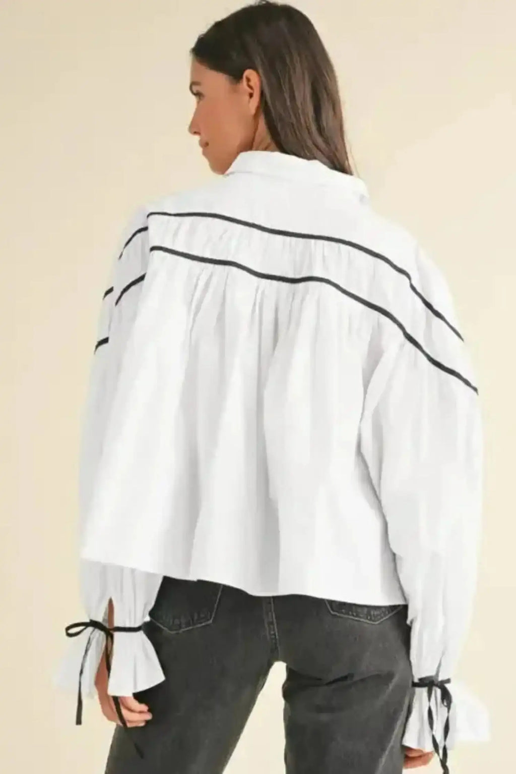 Monochrome Striped Bowtie Cotton Ruffle Blouse Women UK