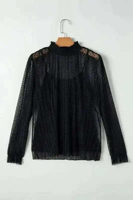 Black Polka Dot Lace Illusion Blouse Women UK | Elegant
