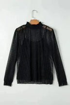 Black Polka Dot Lace Illusion Blouse Women UK | Elegant