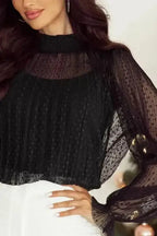 Black Polka Dot Lace Illusion Blouse Women UK | Elegant