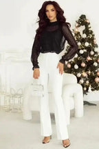 Black Polka Dot Lace Illusion Blouse Women UK | Elegant