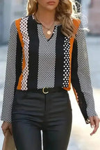 Geometric Colour Block Notch V-Neck Blouse Women UK | Modern