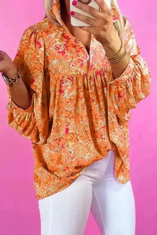 Abstract Print V-Neck Babydoll Blouse Women UK