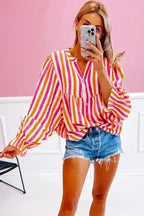 Striped Balloon Sleeve Textured Blouse Women UK | Summer