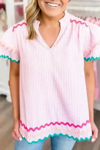 Sky Blue Striped Ruffled Sleeve Blouse Women UK | Rick Rack