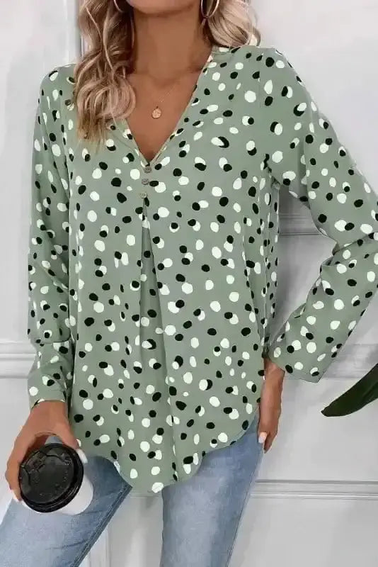 Polka Dot V-Neck Casual Blouse Women UK | All Over Print