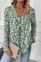 Polka Dot V-Neck Casual Blouse Women UK | All Over Print