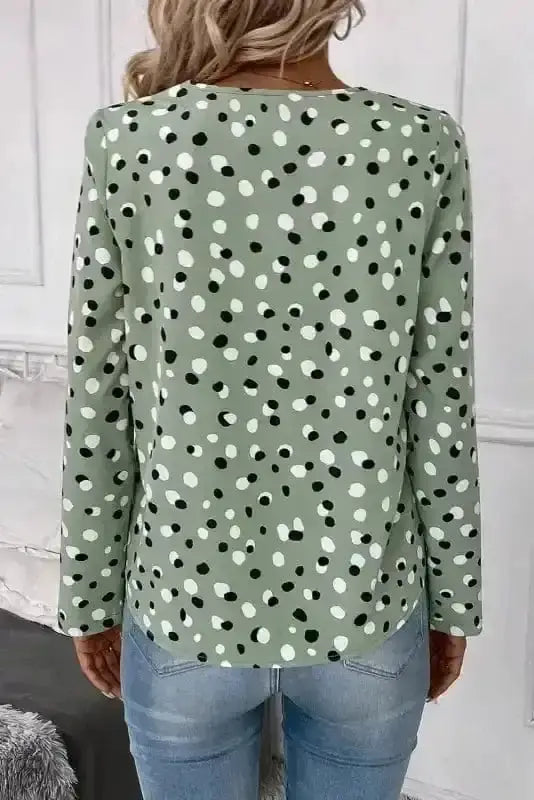 Polka Dot V-Neck Casual Blouse Women UK | All Over Print