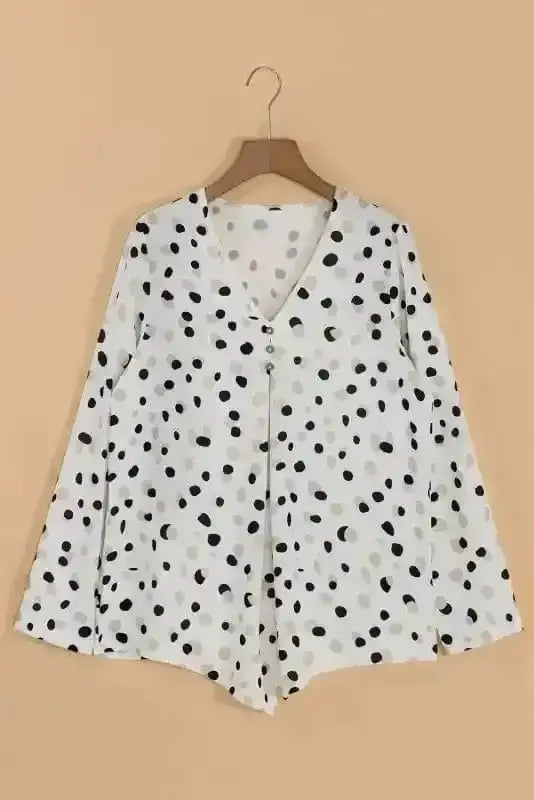 Polka Dot V-Neck Casual Blouse Women UK | All Over Print