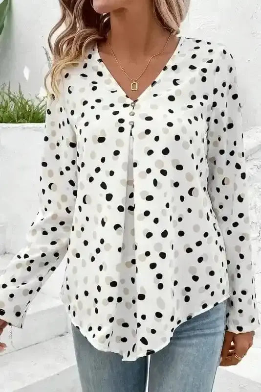 Polka Dot V-Neck Casual Blouse Women UK | All Over Print