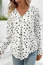 Polka Dot V-Neck Casual Blouse Women UK | All Over Print