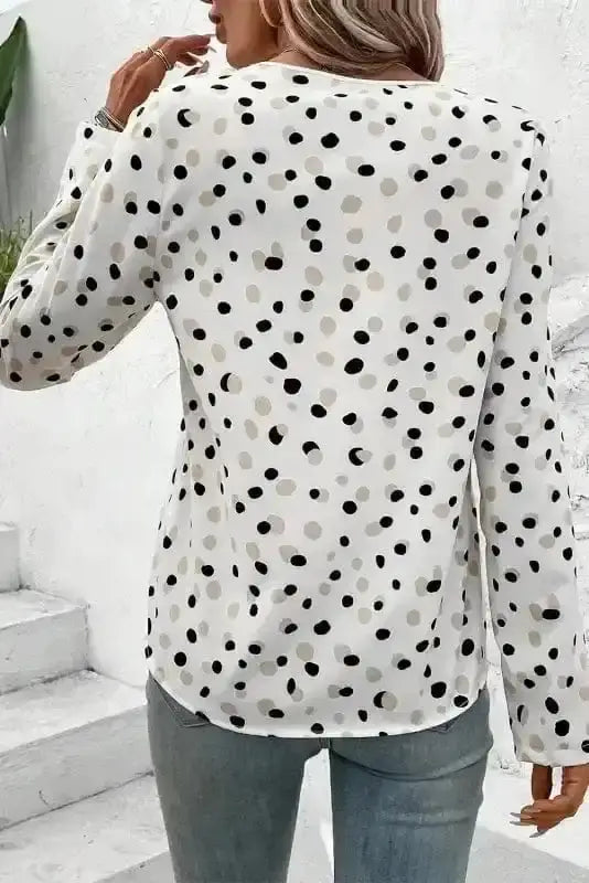 Polka Dot V-Neck Casual Blouse Women UK | All Over Print