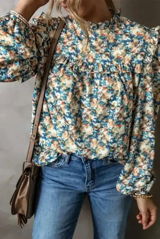 Floral Petal Print Puff Sleeve Blouse Women UK | Spring