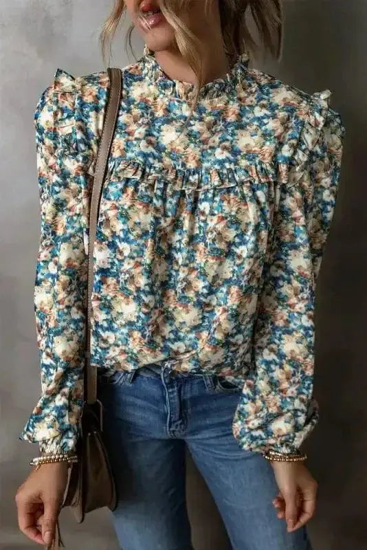 Floral Petal Print Puff Sleeve Blouse Women UK | Spring