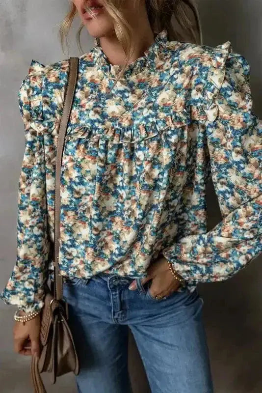 Floral Petal Print Puff Sleeve Blouse Women UK | Spring