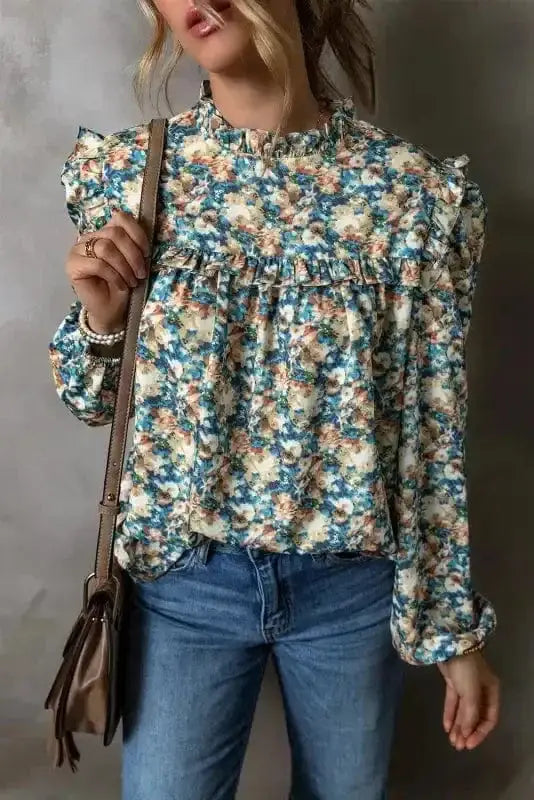 Floral Petal Print Puff Sleeve Blouse Women UK | Spring