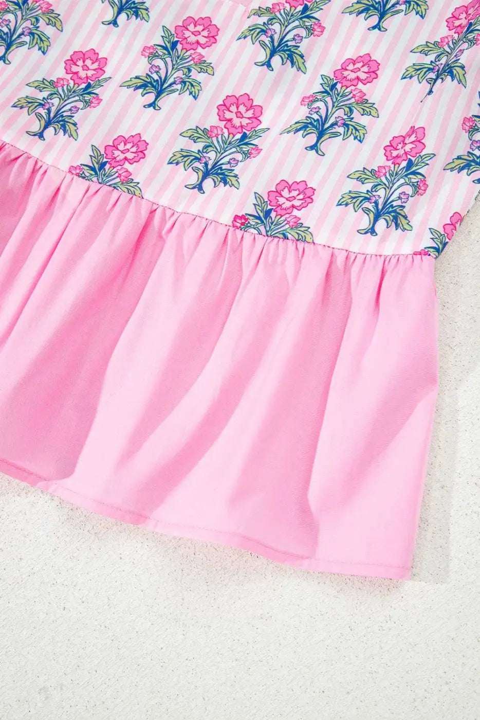 Rose Floral Patchwork V-Neck Peplum Blouse Women UK