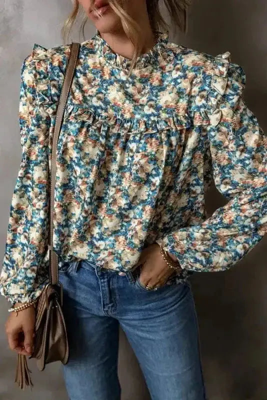 Floral Petal Print Puff Sleeve Blouse Women UK | Spring