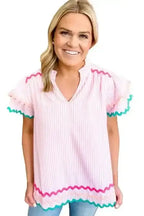 Sky Blue Striped Ruffled Sleeve Blouse Women UK | Rick Rack