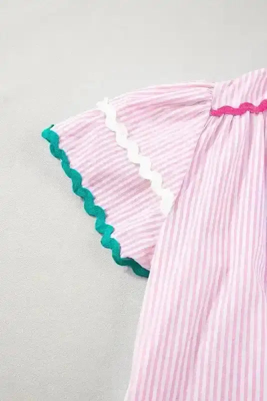 Sky Blue Striped Ruffled Sleeve Blouse Women UK | Rick Rack