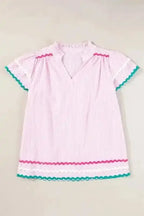 Sky Blue Striped Ruffled Sleeve Blouse Women UK | Rick Rack