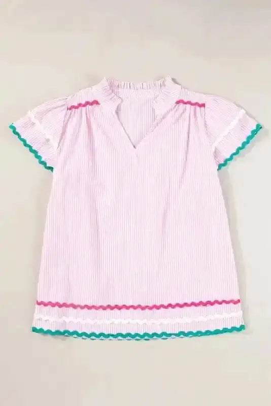 Sky Blue Striped Ruffled Sleeve Blouse Women UK | Rick Rack