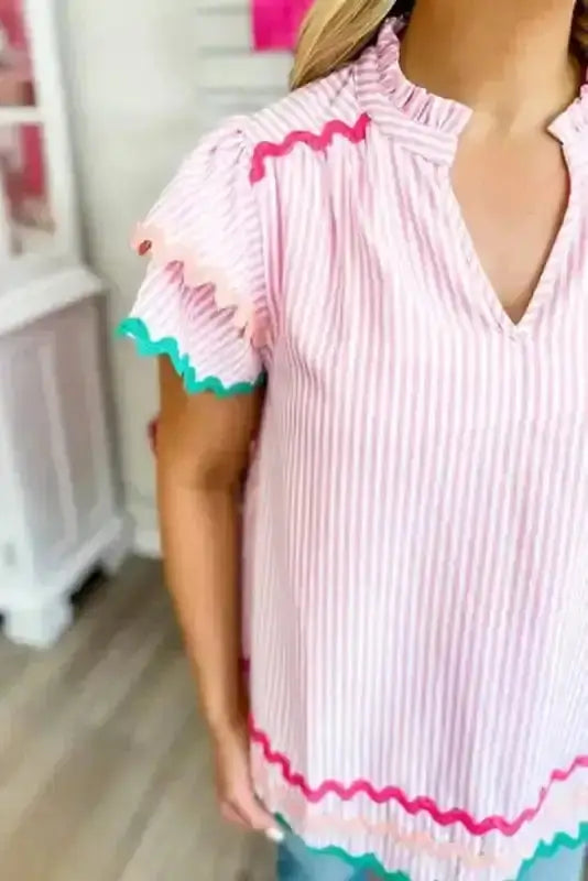 Sky Blue Striped Ruffled Sleeve Blouse Women UK | Rick Rack