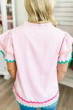 Sky Blue Striped Ruffled Sleeve Blouse Women UK | Rick Rack