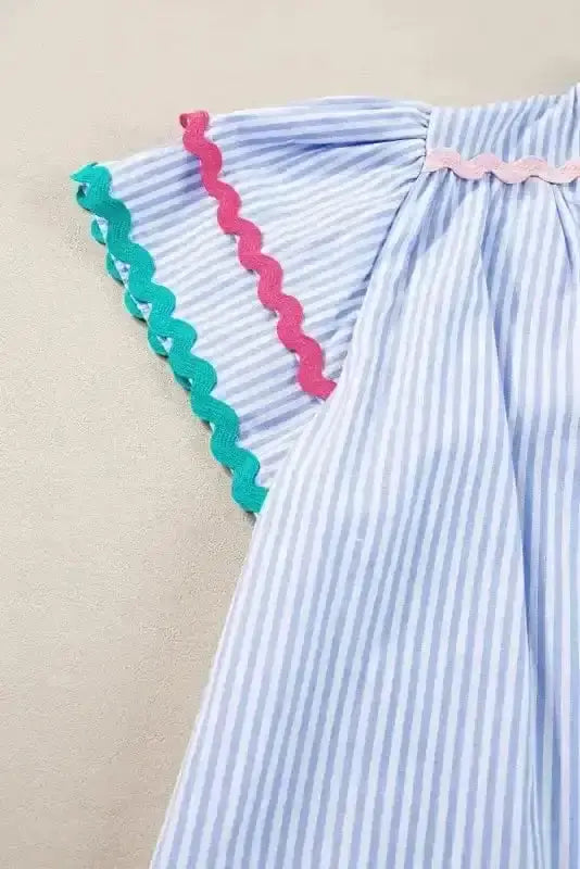 Sky Blue Striped Ruffled Sleeve Blouse Women UK | Rick Rack
