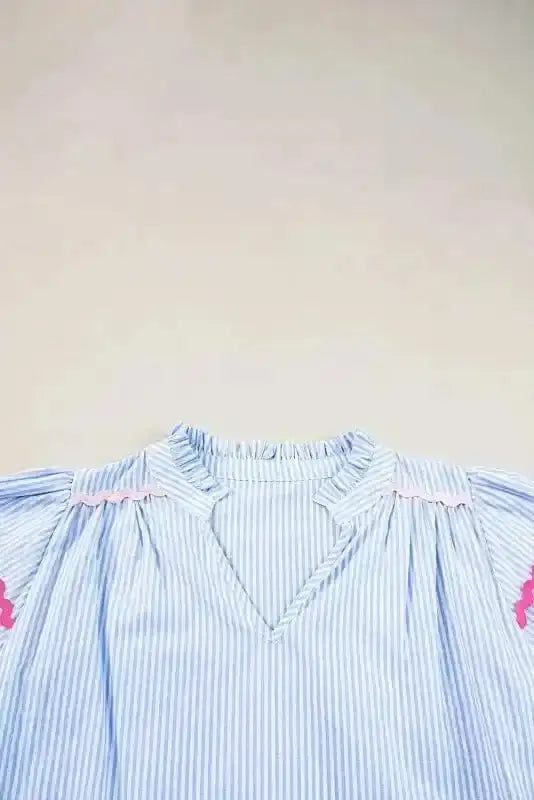 Sky Blue Striped Ruffled Sleeve Blouse Women UK | Rick Rack