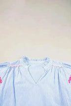 Sky Blue Striped Ruffled Sleeve Blouse Women UK | Rick Rack