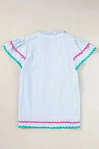 Sky Blue Striped Ruffled Sleeve Blouse Women UK | Rick Rack