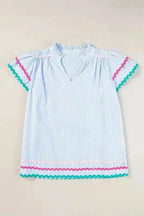 Sky Blue Striped Ruffled Sleeve Blouse Women UK | Rick Rack